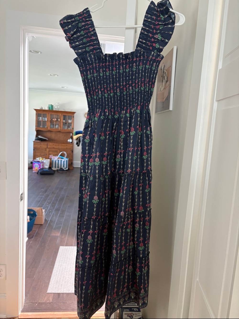 Hill House Maxi Dress in Navy with Pink & Green Floral Print